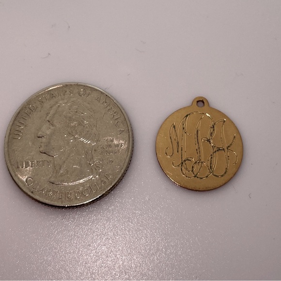 Vintage Yellow Gold Disc Charm Pendant M J B Engraved Monogram - Picture 5 of 7